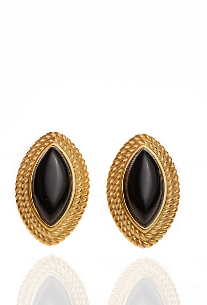Hiiil studio jewelry Braided Oval Earrings Black Stone øredobber 4