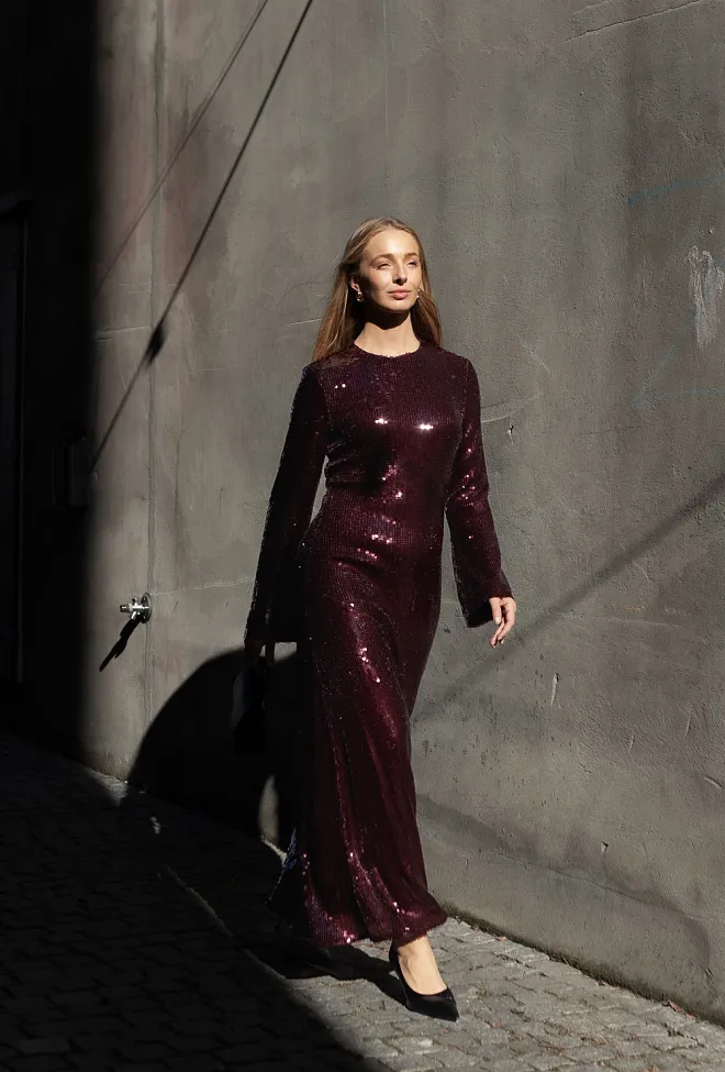 Rotate Sequin Maxi Dress Zinfandel festkjole paljettkjole