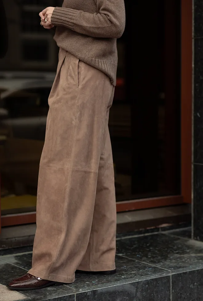 Max Mara Brando Leather Trouser Brown skinnbukse semsket 3