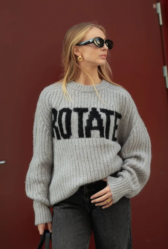 ROTATE Knitted Logo Sweater Alloy Light Gray genser strikk 