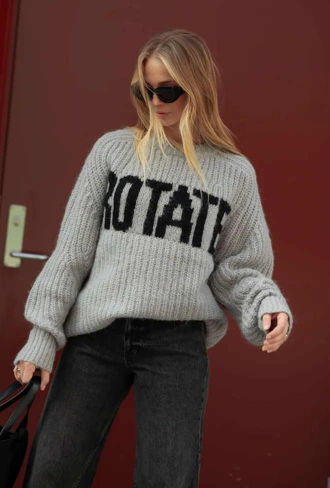 ROTATE Knitted Logo Sweater Alloy Light Gray genser strikk 3