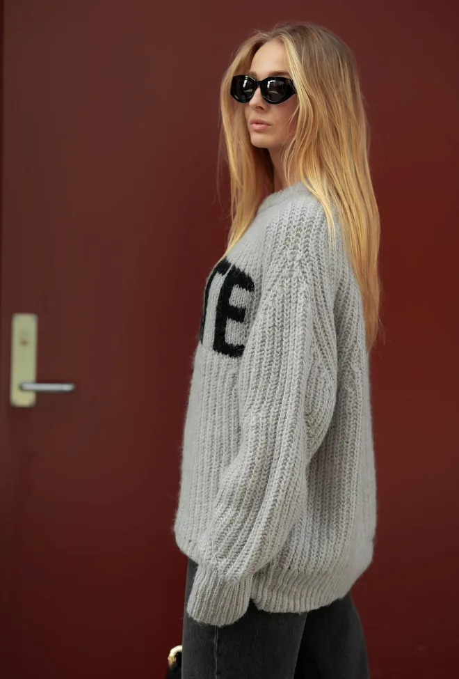 ROTATE Knitted Logo Sweater Alloy Light Gray genser strikk 5