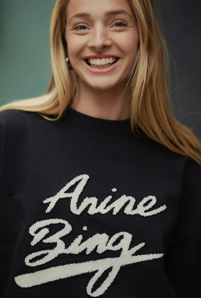 Anine Bing Miles Sweatshirt Chenille Signature Black genser 7