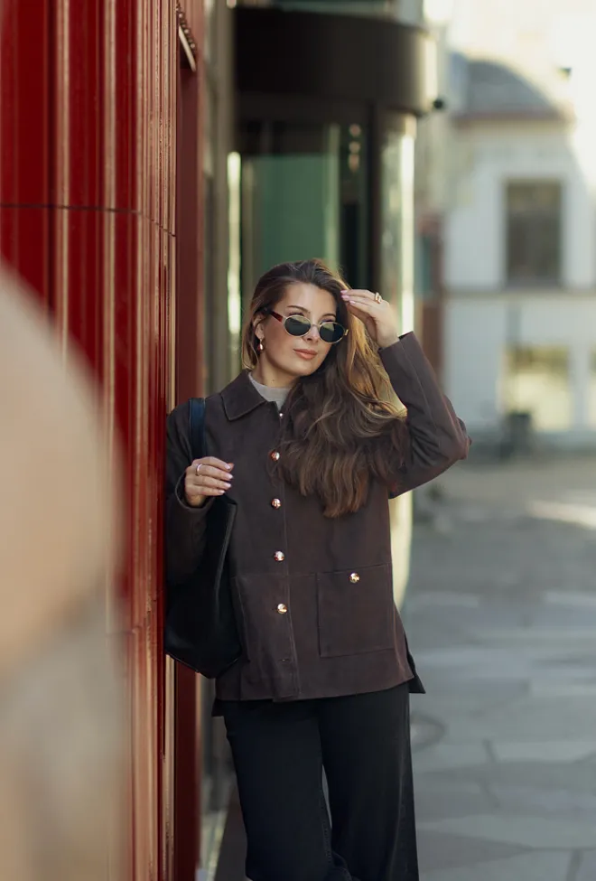 Anine Bing Luca Suede Jacket Deep Brown semsket skinnjakke