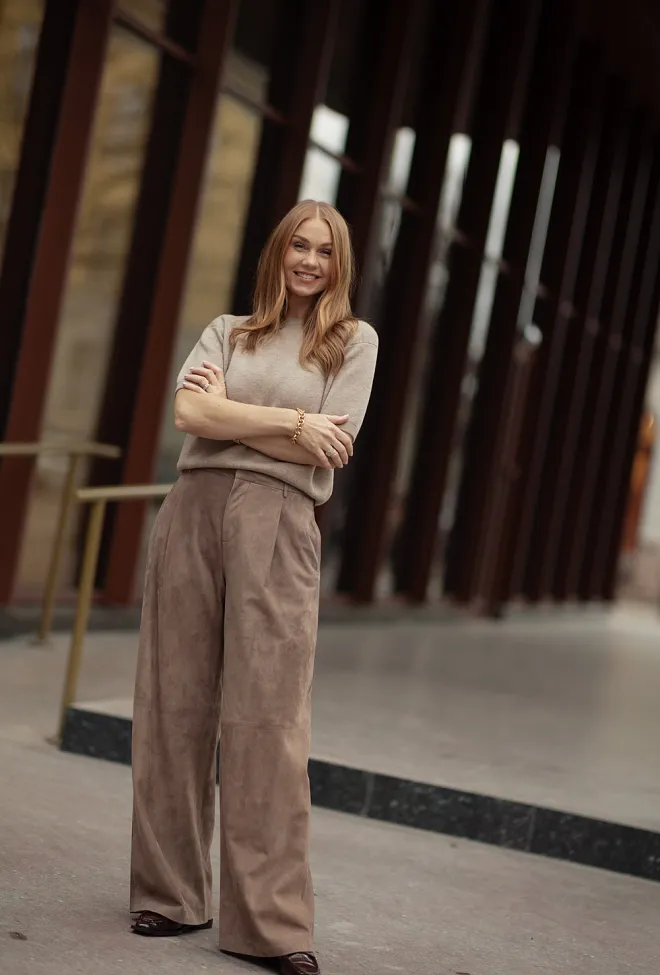Max Mara Brando Leather Trouser Brown skinnbukse semsket 7