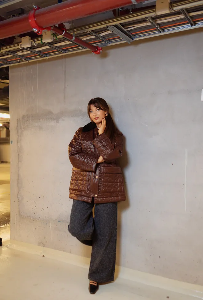 GANNI Shiny Quilt Midi Jacket Chicory Coffee jakke