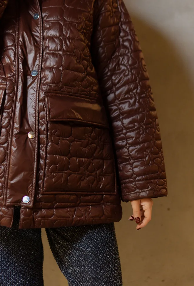 GANNI Shiny Quilt Midi Jacket Chicory Coffee jakke 6