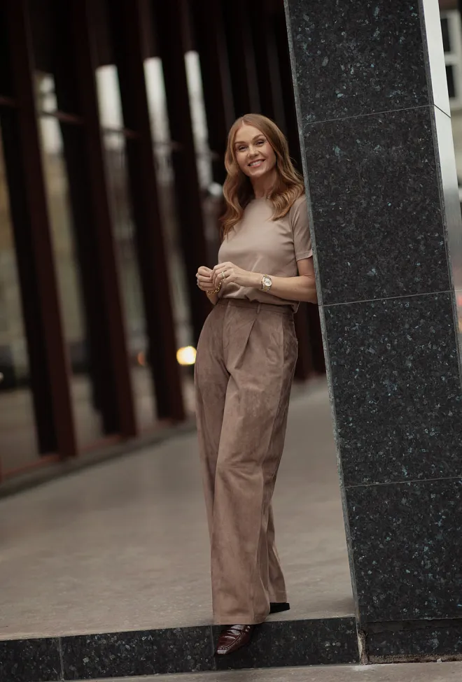 Max Mara Brando Leather Trouser Brown skinnbukse semsket 2