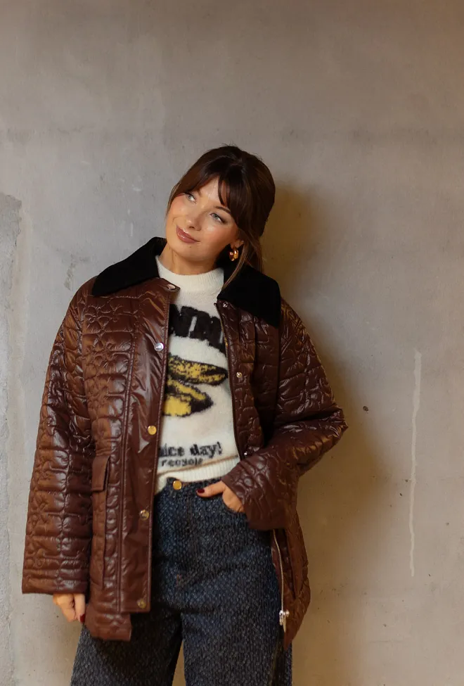 GANNI Shiny Quilt Midi Jacket Chicory Coffee jakke 5