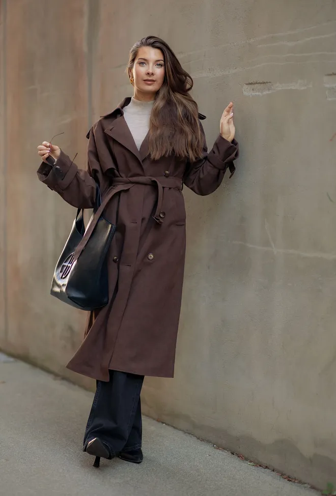 Clermonte Caia Suede Coat PU Brown trench coat kåpe