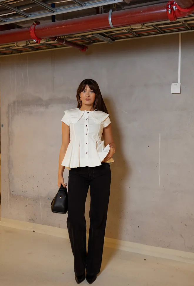 GANNI Stretch Cotton Peter Pan Collar Shirt Bright White topp 2