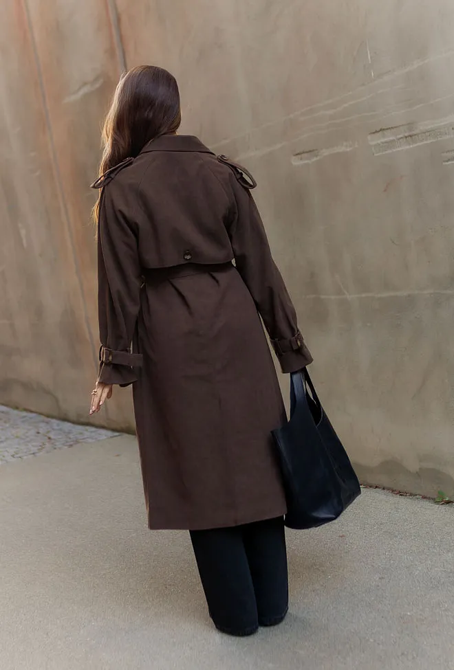 Clermonte Caia Suede Coat PU Brown trench coat kåpe 5