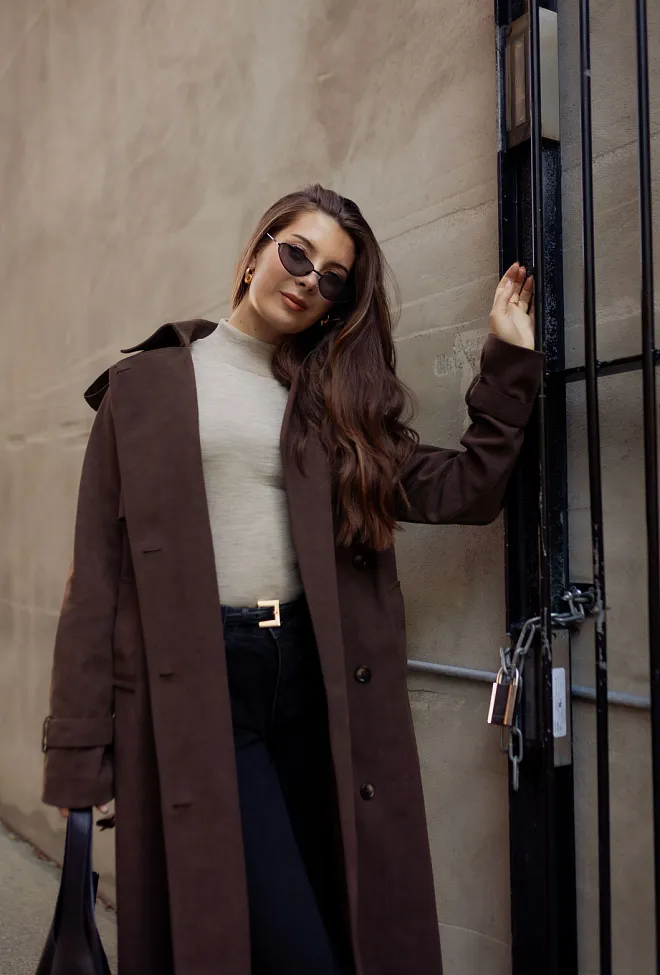 Clermonte Caia Suede Coat PU Brown trench coat kåpe 6