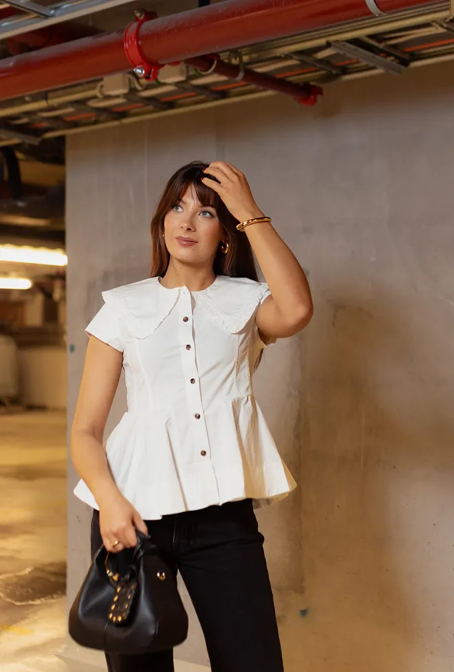 GANNI Stretch Cotton Peter Pan Collar Shirt Bright White topp 3