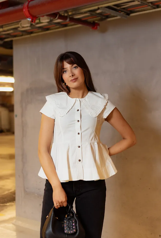 GANNI Stretch Cotton Peter Pan Collar Shirt Bright White topp 7