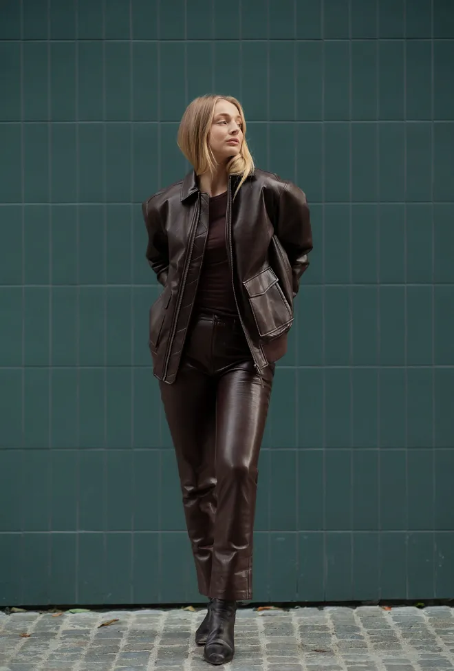 Anine bing Bruno Pant Deep Brown Recycled Leather skinnbukse 7