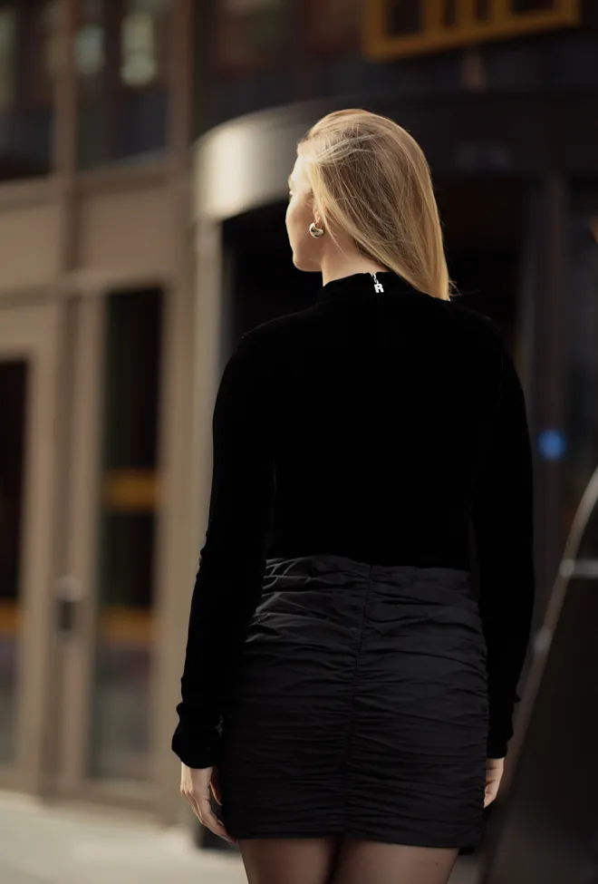 Rotate Velvet Bow Mini Dress Black festkjole 4