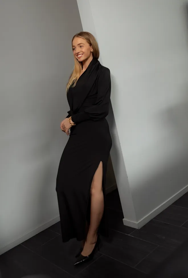 Rotate Slinky Hooded Dress Black maxikjole 5