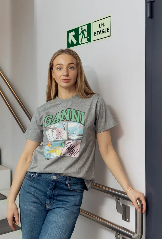 GANNI Basic Cotton Jersey Bear Comic Teddy Paloma t-skjorte