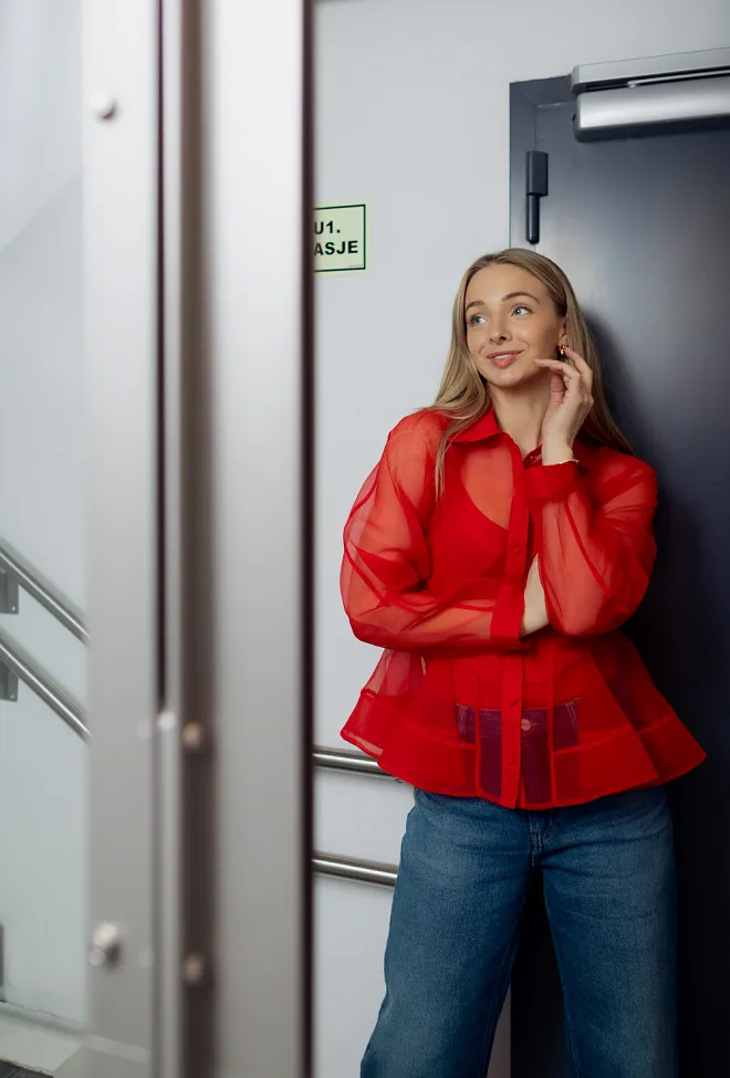 GANNI Textured Organza Peplum Shirt Mars Red bluse 2