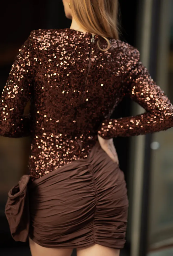 Rotate Sequins Bow Mini Dress Chicory Coffee paljettkjole 6