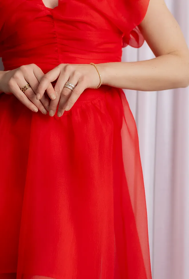 GANNI Textured Organza Long Ruched Dress Mars Red kjole 6