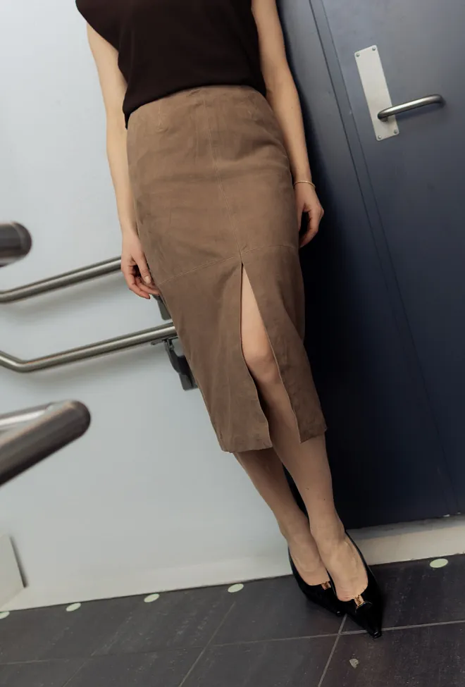 Rotate Suede Midi Pencil Skirt Morel skjørt