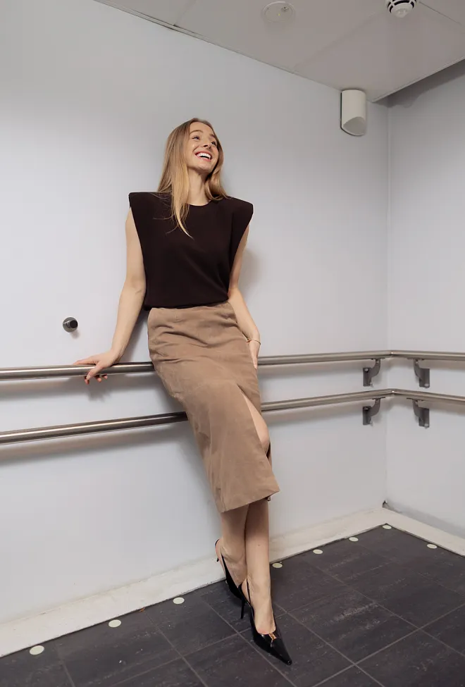 Rotate Suede Midi Pencil Skirt Morel skjørt 2