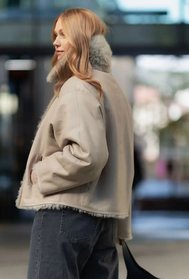 Utzon Jeir Jacket Lacon Teddy Silver Mink lammeskinnjakke 5