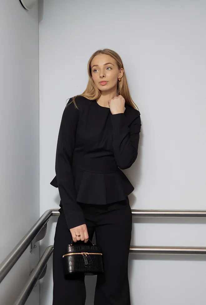 Rotate Peplum LS Top Black topp 2