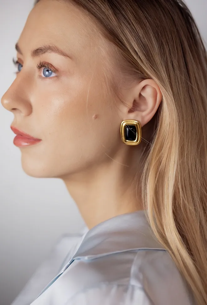 HiiL Studio Jewelry Vintage Rectangle Earrings Black Stone øredobber 5