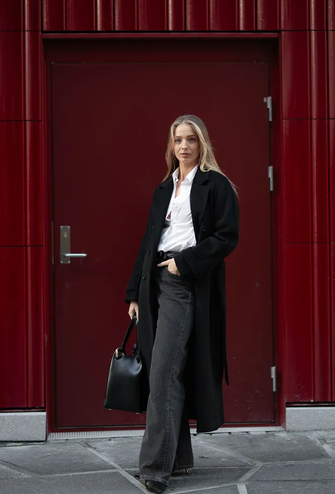 The product Double Breasted Coat Black ullkåpe 4