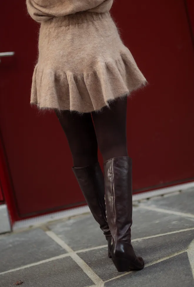 Confettibird Knit Frill Skirt Beige Melange strikket miniskjørt