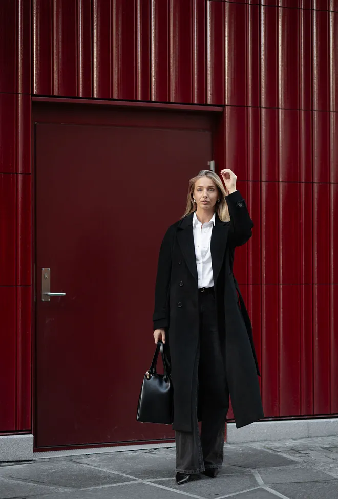 The product Double Breasted Coat Black ullkåpe 2