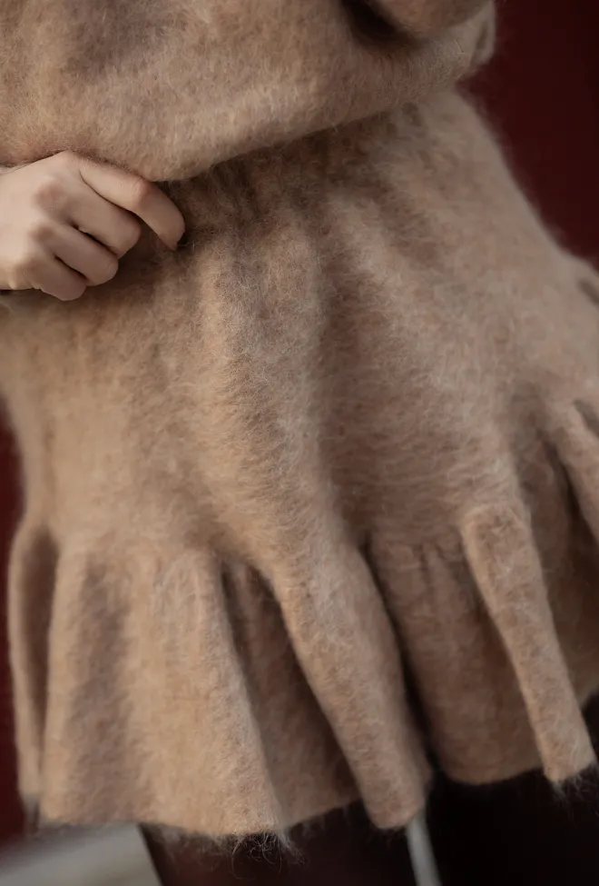 Confettibird Knit Frill Skirt Beige Melange strikket miniskjørt 4