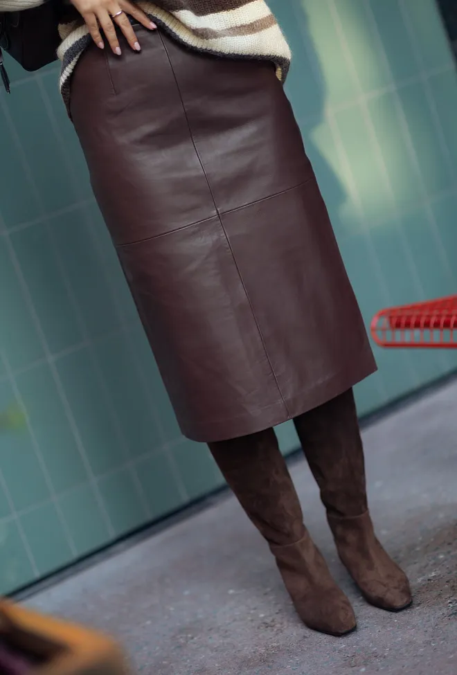 SAND Edwige Skirt Brown skinnskjørt