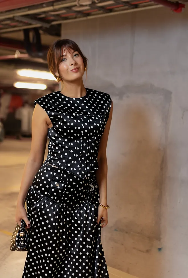 GANNI Printed Double Satin Corset Top Black topp 3