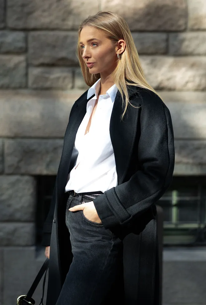 The product Double Breasted Coat Black ullkåpe 10