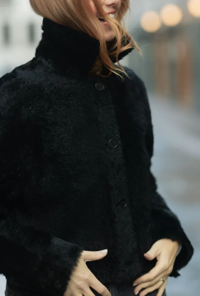 Utzone Jenay Jacket Lacon G Teddy Black lammeskinnjakke 5