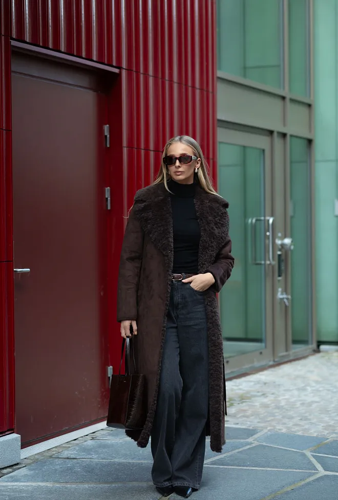 Clermonte Elin Shearling Long Faux Coat Brown fuskepels kåpe 4