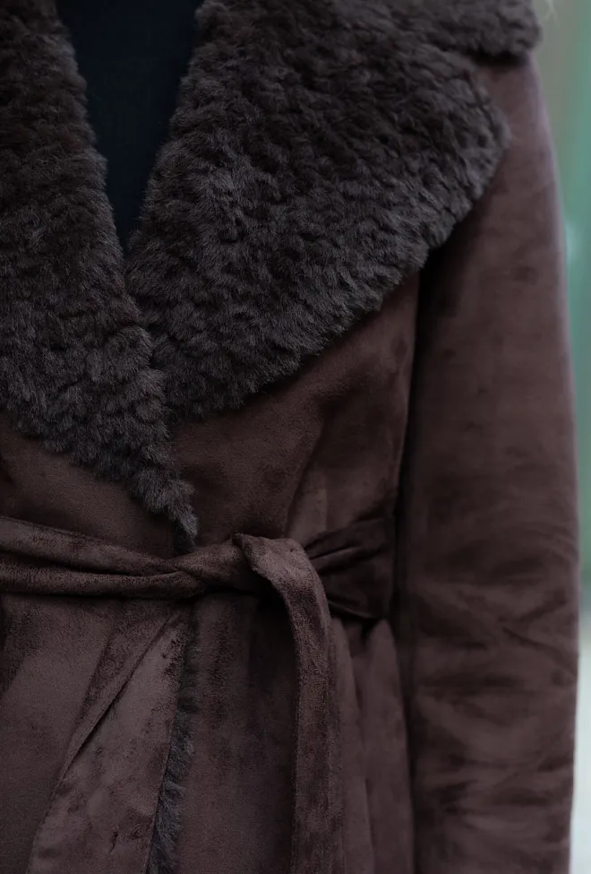 Clermonte Elin Shearling Long Faux Coat Brown fuskepels kåpe 6