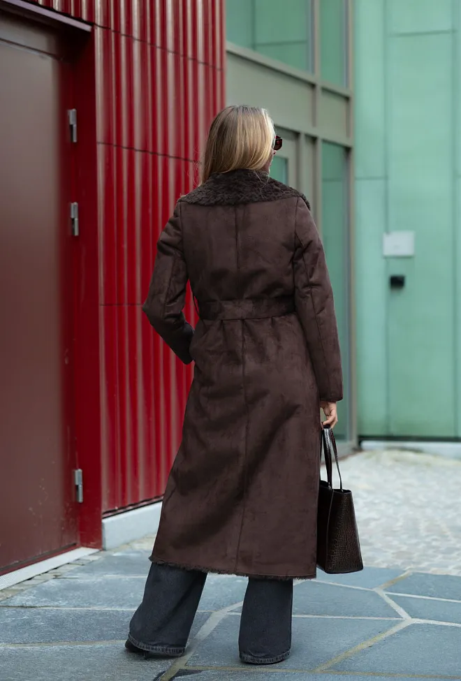 Clermonte Elin Shearling Long Faux Coat Brown fuskepels kåpe 7