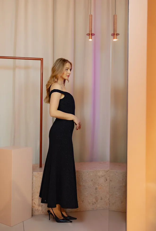 Self-Portrait Boucle Midi Dress Black kjole 5