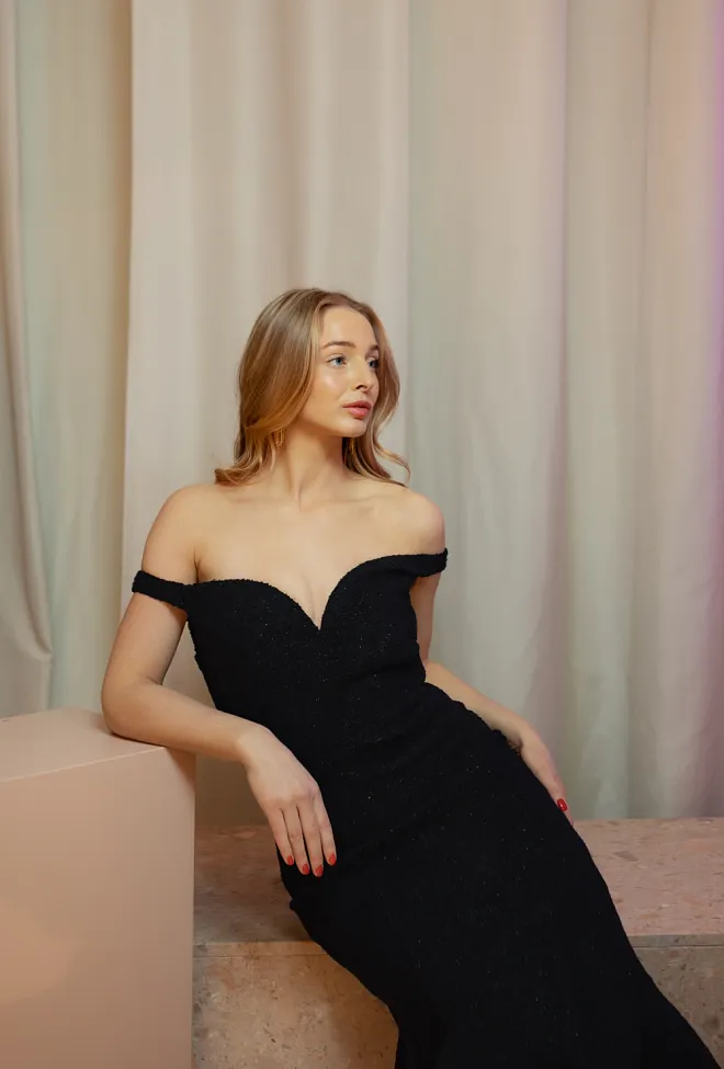 Self-Portrait Boucle Midi Dress Black kjole 4