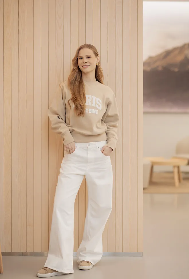Anine Bing Harry Shrunken Sweatshirt Paris Beige collegegenser 2