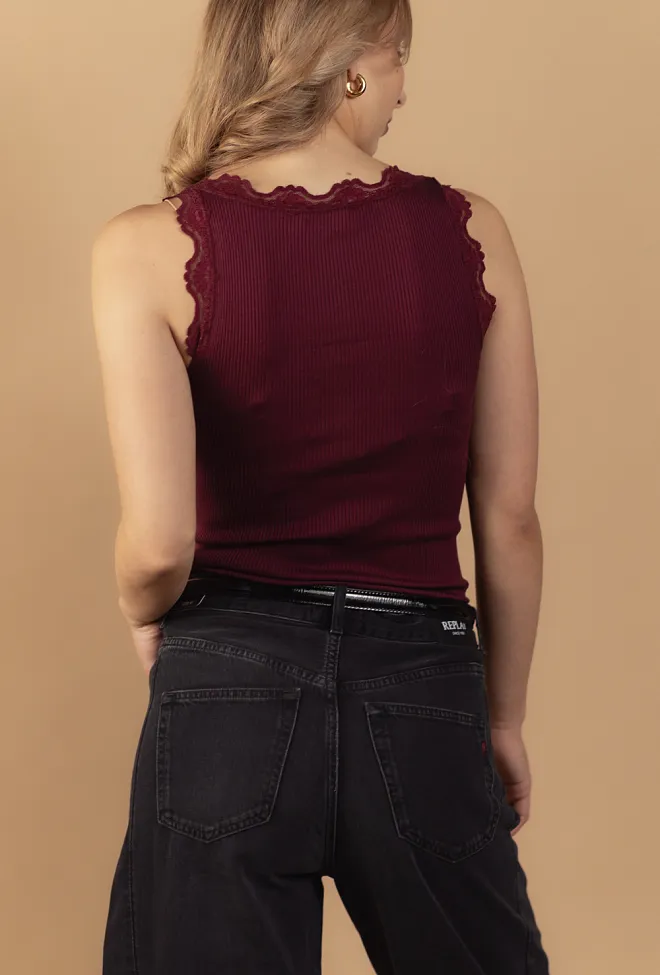 Rosemunde RW Babette Silk SL U-Neck Lace Top Tawny Port singelt 5