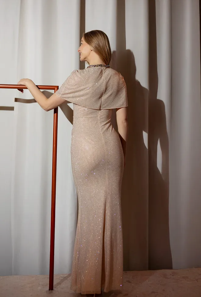 Self-Portrait Rhinestone Maxi Dress Champagne festkjole 7