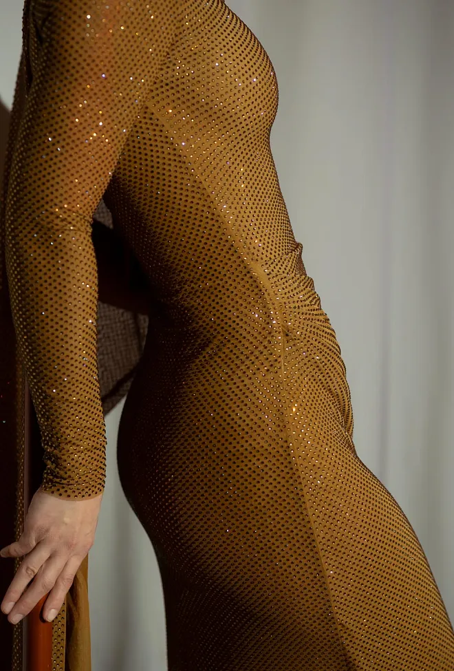 Self-Portrait Rhinestone Drape Maxi Dress Gold festkjole maxikjole 7