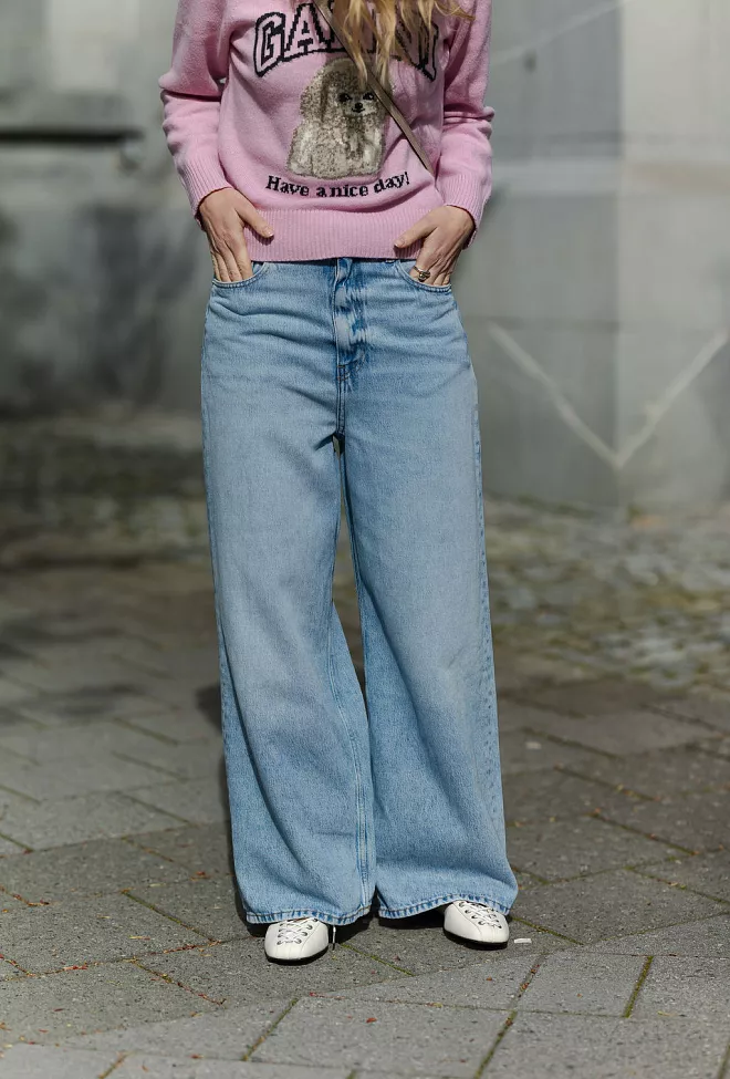 GANNI Soft Rigid Denim Baggy Jeans Light Blue Stone jeans