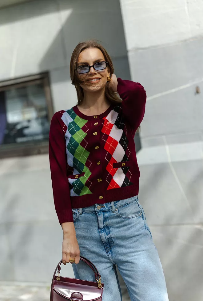 GANNI Cashmere Wool Mix Cardigan Tawny Port cardigan